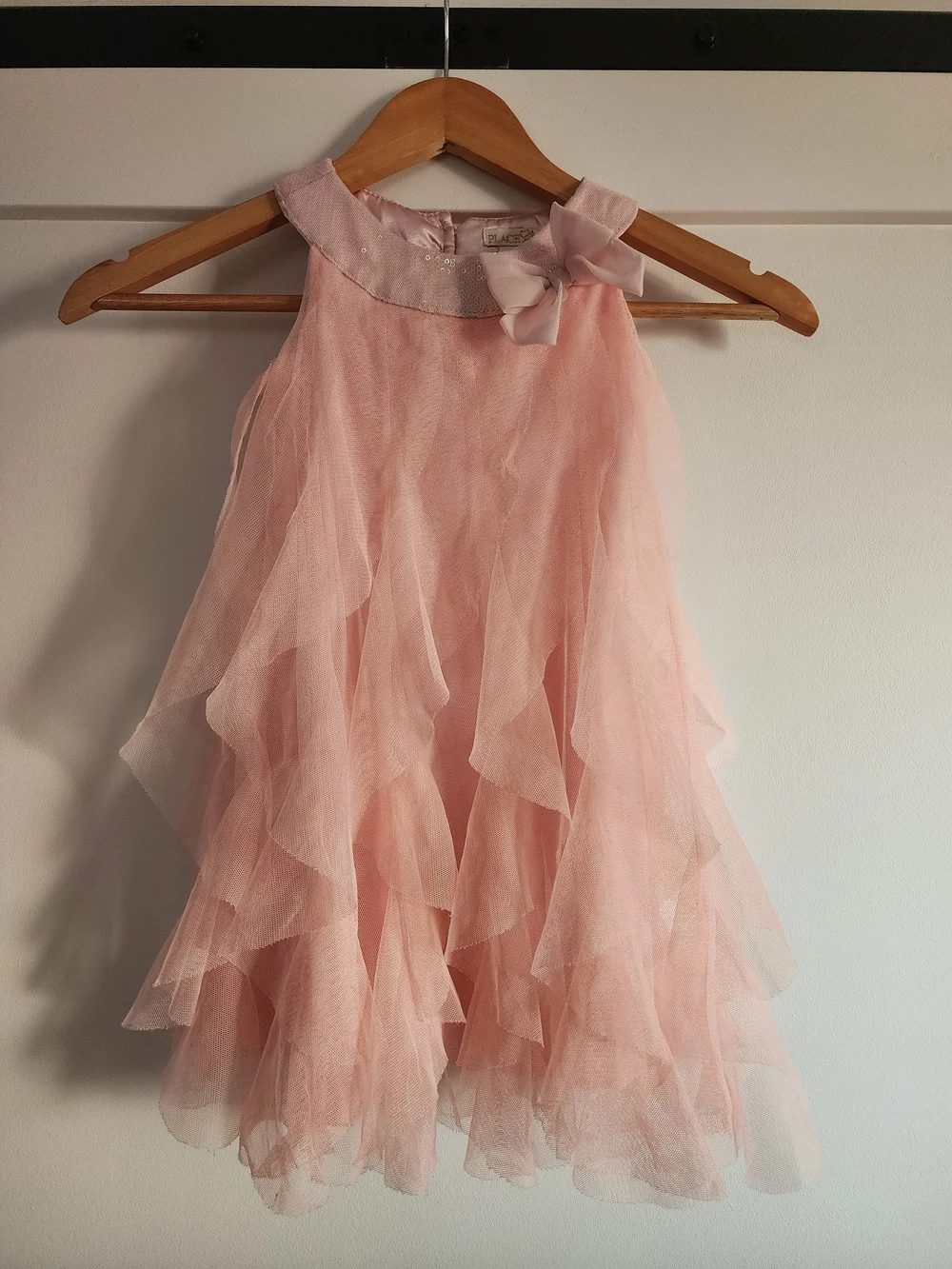 The Children's Place Pink Layered Tulle Dress With Sequin Collar And Bow - Picture 1 of 3